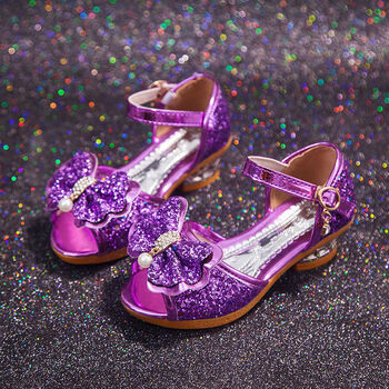 女童凉鞋夏季新款儿童公主鞋小女孩高跟水晶凉鞋小孩中大童018紫色31