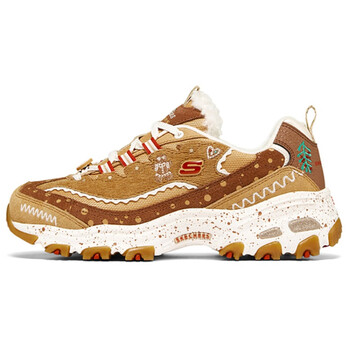 斯凯奇skechersdlites圣诞雪饼鞋低帮老爹鞋女款棕褐色加绒35