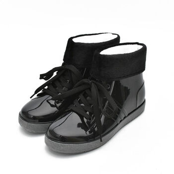 低帮雨鞋女士水鞋短筒雨靴学生低筒矮筒防雨系带板鞋水靴防滑胶鞋黑色