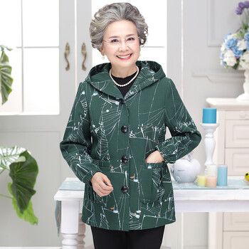 带帽老年人穿的中老年女装春秋风衣薄50岁妈妈装60岁70奶奶装加肥大码