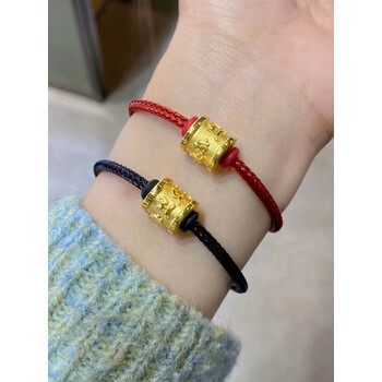 千梨开3硬金足金999六字真言大明咒男女款黄金佛珠手链转运珠情侣一对