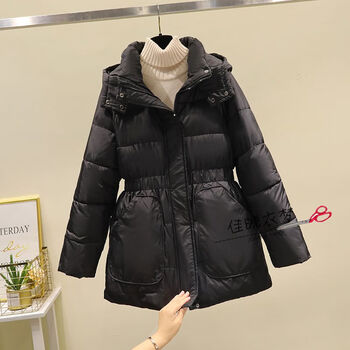 锡曼尘青少年女孩子羽绒服中款女2022冬季新款韩版修身中长款时尚加厚连 黑色 L【80-110斤