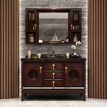 凸凸tutu新中式橡木浴室柜组合卫生间实木洗手池洗脸盆柜岩板洗手间