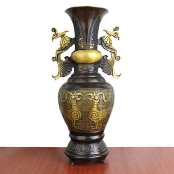 宇卓铜器纯铜花瓶黄铜花瓶双凤花瓶工艺品摆件深色双凤花瓶单个 图片价格品牌报价 京东