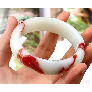 芙芬新疆和田玉鸡-血红手镯 飘红鸡-血玉手镯 6.3cm