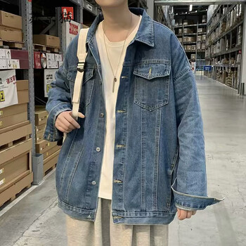 苏京猫高街bf情侣装牛仔外套男春季潮流痞帅宽松休闲日系原宿风工装夹克 蓝色 2XL