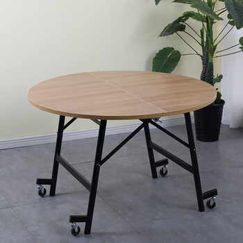 赛豹折叠圆桌家用简易餐桌圆形大圆桌面户外简约折叠12米浅木纹