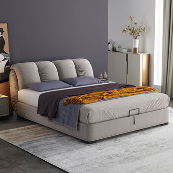 ins网红布艺床可拆洗意式轻奢软包床简约现代主卧双人床高箱储物布艺