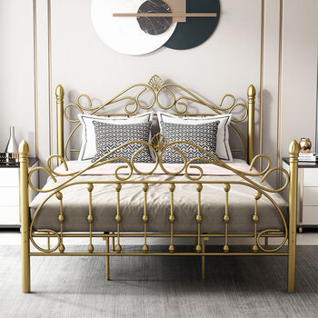 欧式美式简约铁艺床单人双人公主床铁架床121518公寓床铁床金色12m2m
