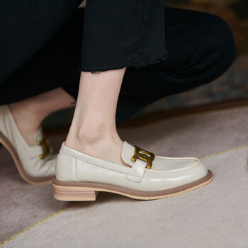 caohck百搭设计软妹小皮鞋平底鞋百搭方头乐福鞋女单鞋低跟小皮鞋女士