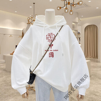 中国风卫衣女潮牌女装女士衣服时尚女装国潮中国风大红色秋冬新款连帽