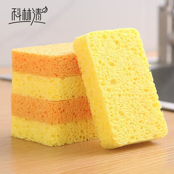 科林清 木浆棉抹布厨房洗碗巾清洁海绵擦不易沾油刷碗刷锅去污百洁布 【5块装】约2cm厚（常用款）