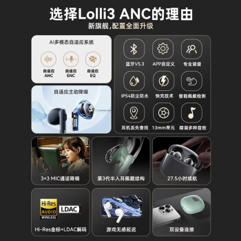 漫步者推出 Lolli3 ANC 耳机：Hi-Res 认证 / LDAC 音频解码，399 元