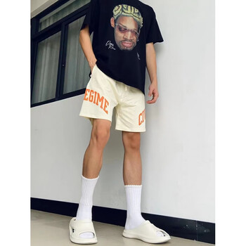 帛米图（BOMITU）美式潮牌不过膝重磅印花短裤男夏季宽松休闲四分裤运动透气篮球裤 卡其色 XL