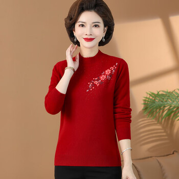鄂尔多斯产官方店旗舰秋冬新款纯羊绒衫女宽松内搭洋气线衣红色5xl