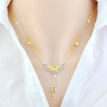 彩岸彩银项链女925银镀彩金翅膀流苏锁骨链毛衣链女友生日礼物天使