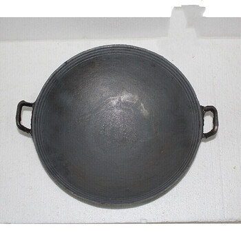老式传统双耳炒锅加厚圆底尖底地锅生铁锅铸铁锅柴鸡锅小干锅 直径34