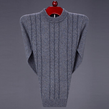 高档精品羊绒衫男士特厚麻花3d编织半高领毛衣冬装套头保暖灰兰16584a