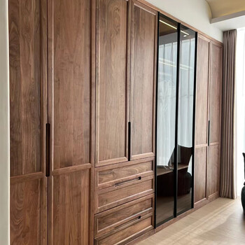 织季实木大衣柜北欧日式原木黑胡桃木樱桃木全整体卧室衣帽间订做北美