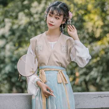 芬格顿fengedun唐制汉服女齐腰襦裙学生古装唐褙子敦煌团花印花对下裙