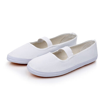 中小学生幼儿宝宝演出白球鞋软底表演帆布白网鞋 女款松紧带白球鞋 30