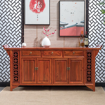 储物柜新中式茶水柜子家用酒柜收纳柜隔断酒水柜 海棠柜镂空180*40*85