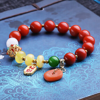 豆蔻时光9mm凉山南红玛瑙手串 和田玉碧玉南红老蜜蜡平安扣 女士款