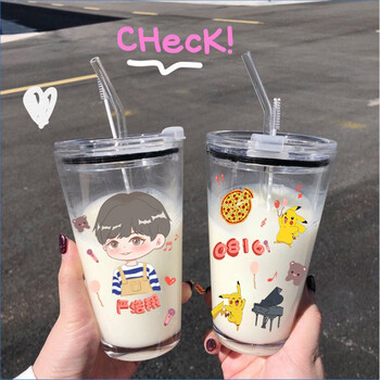 团同款水杯马嘉祺丁程鑫周边学生吸管杯应援玻璃杯子严浩翔原创玻璃杯