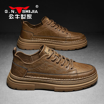 公牛世家休闲皮鞋春夏季男士商务休闲鞋子新品透气男鞋工装马丁鞋板鞋