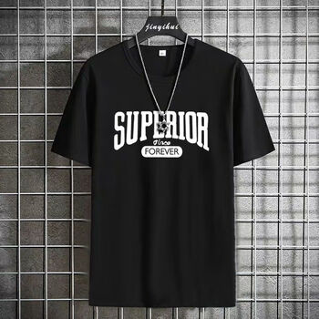 夏季新款ins潮流百搭帅气宽松打底衫学生体恤上衣服 superior_(黑色)