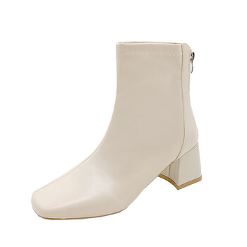 卓诗尼josiny2023秋季高跟短靴小个子粗跟瘦瘦靴秋冬方头女式中筒靴子