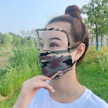 口罩脸防护面屏防雾霾防油烟溅油面罩棉布带眼罩e25迷彩军绿透明镜片