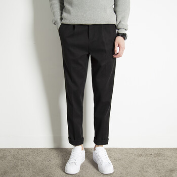 男士新款烟筒裤黑色烟管裤小脚裤修身毛呢裤子男秋冬直筒宽松休闲裤