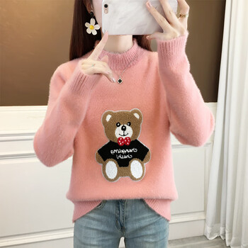 女学生秋冬装半高领14初中生可爱针织衫上衣显瘦粉色l建议105120斤