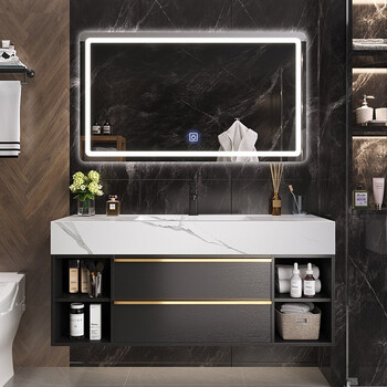 畅运 轻奢岩板一体盆浴室柜组合现代简约卫生间洗漱台洗脸盆洗手台盆