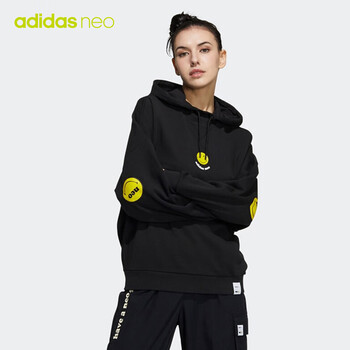 阿迪达斯adidasneo卫衣女2022春秋新款连帽黑色休闲运动服套头衫he