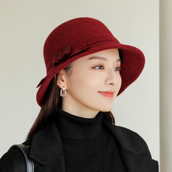 JIASHENGXI 羊毛渔夫帽女冬季日系时尚帽子女秋冬百搭圆脸合适韩版潮洋气盆帽黑色帽子 红色 可调节