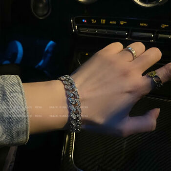 碧允王一博同款镶钻古巴链手链男女ins潮嘻哈欧美蹦迪手环冷淡风手饰