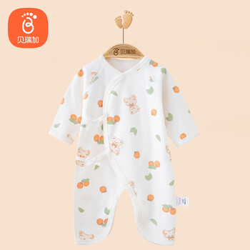 贝瑞加（Babyprints）婴儿连体衣纯棉初生宝宝衣服长袖四季哈衣新生儿爬服 橙子小熊52