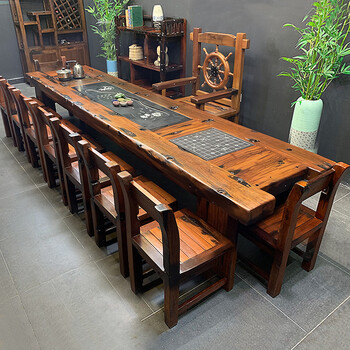 老船木茶桌 实木茶桌椅组合 茶桌茶几桌 中式加长禅意船木功夫茶台 4