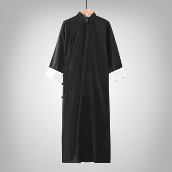 民国长衫男 棉麻旗袍长袍马褂觉醒年代复古服装相声大褂演出服 黑色