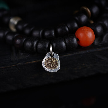 梵隅 藏式s925银嵌铜扎基拉姆格桑花银饰吊坠卡子侧挂佛珠配饰吊饰