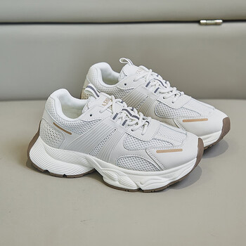 秋季新款老爹鞋女学生运动鞋跑步休闲鞋厚底增高小白鞋女百搭米色35