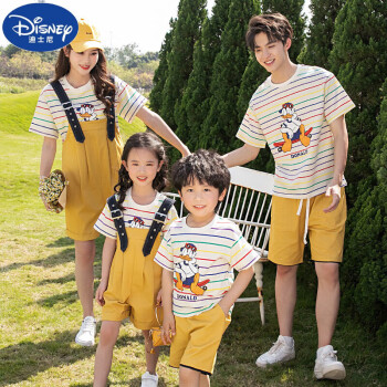 迪士尼（Disney）夏装新款不一样的亲子装一家三口四口洋气母子母女背带裤时尚套装 条纹单上衣 妈妈M码