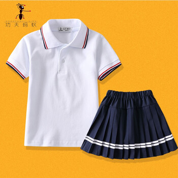 女孩中小学短袖白t恤短裙校服两件套功夫蚂蚁女童童休闲上衣百褶裙