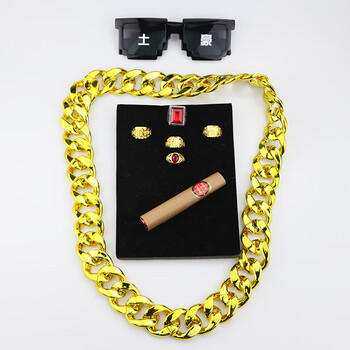 眼镜伴郎拍照像素社会人大佬墨镜土豪ccb塑料90cm项链五戒指雪茄