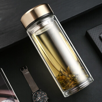 追求品质和时尚风格的理想选择-富光拾喜双层玻璃杯520ml金色版
