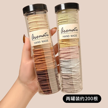 千银鸟高马尾发绳高弹力耐用无痕头绳简约气质扎头发圈皮套皮筋女 棕橘米100根+马卡龙100根