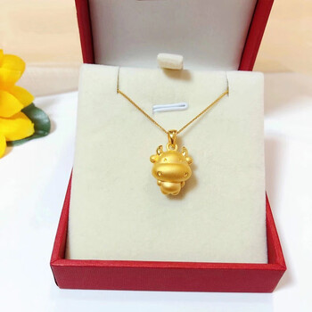 牛吊坠999足金生肖牛项链本命年属相转运珠女款硬金挂 金牛吊坠约1