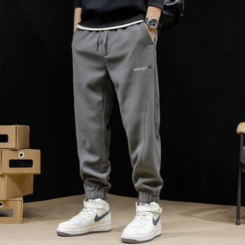 胖胖兄束脚卫裤男宽松运动裤男士华夫格休闲裤男生秋冬季加厚款束脚裤